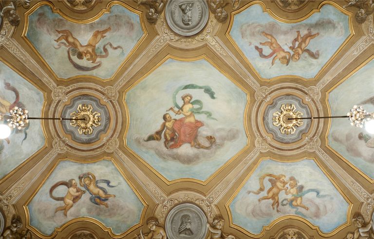 Piacenza, Teatro Municipale, foyer particolari del soffitto decorato (foto Andrea Scardova, IBC) 2016